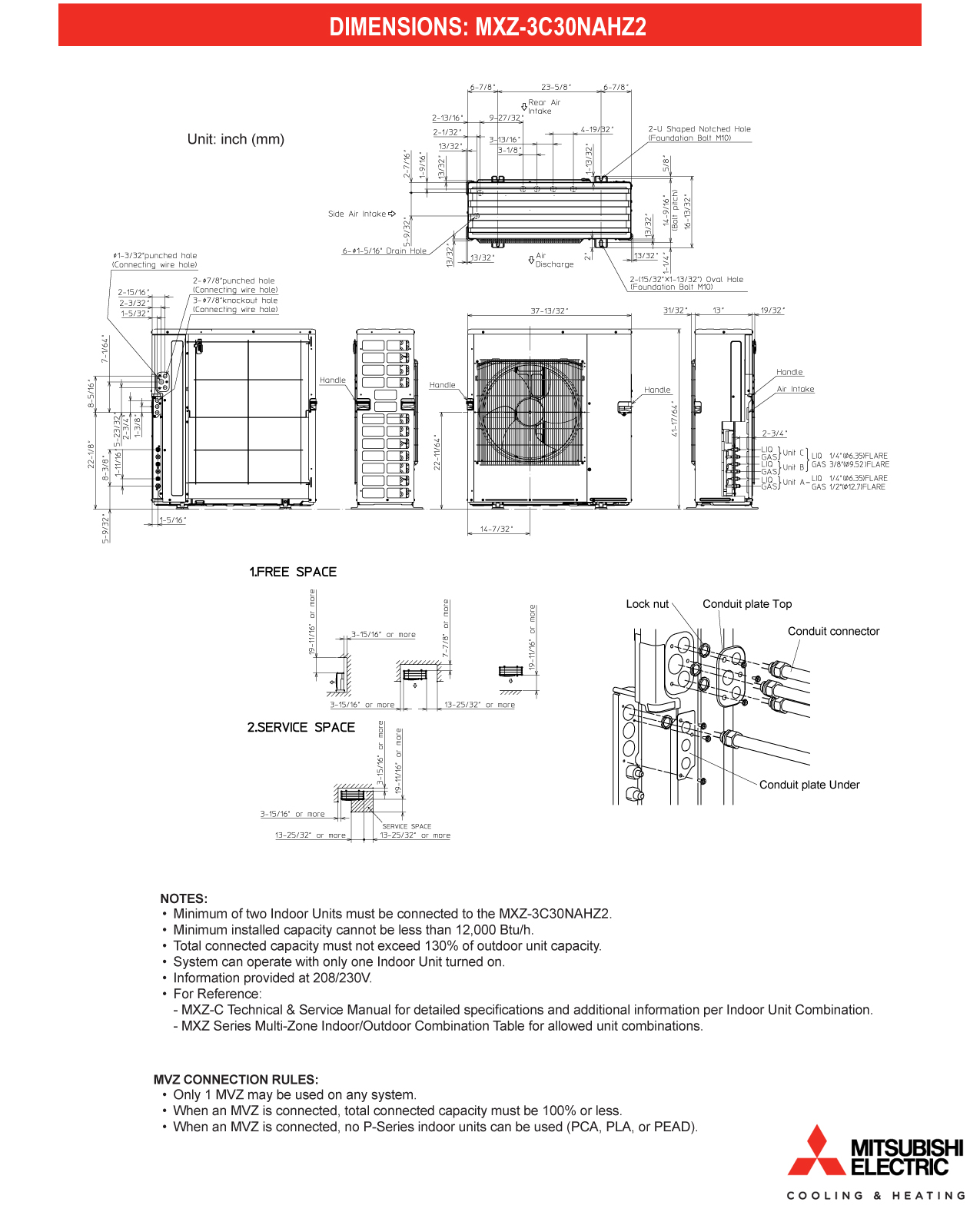 Mini Split Multi 3 Zone Mitsubishi H2i Hyper Heat up to 18 SEER Heat Pump System MXZ-3C30NAHZ3U1 x 3 Wall Mount or Ceiling Cassette